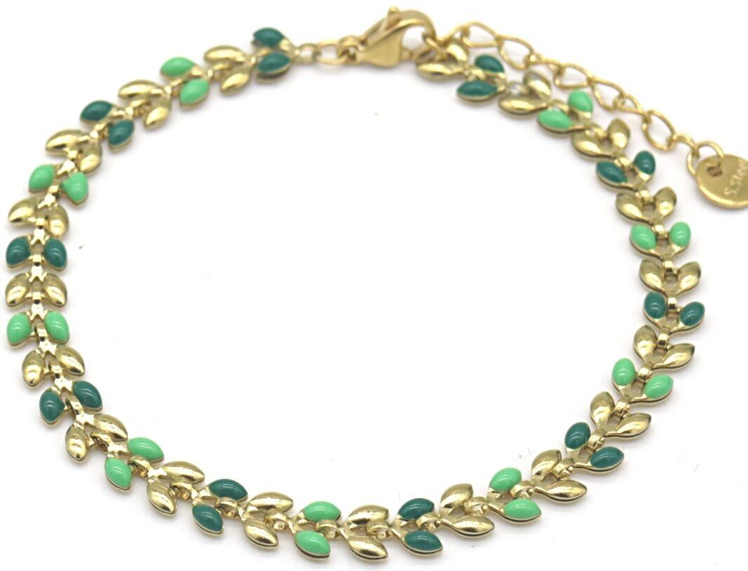 B-F17.3 B835-034G S.Bracciale in acciaio Foglie verdi
