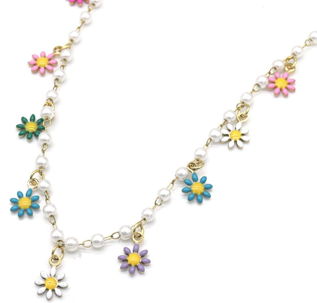 E-D11.2 N835-021G S.Collana in acciaio con fiori