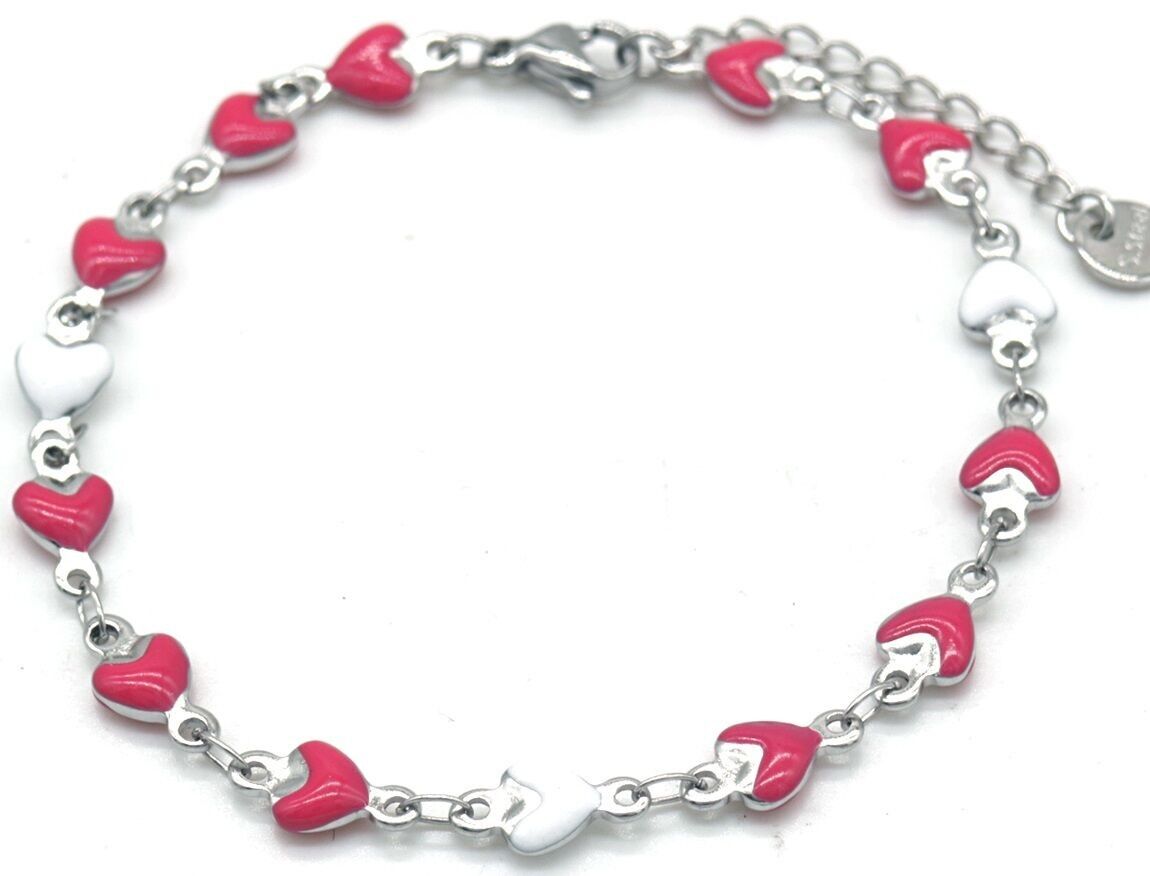 F-E20.4 B835-031S S.Bracciale in acciaio Cuori Rosa Bianco