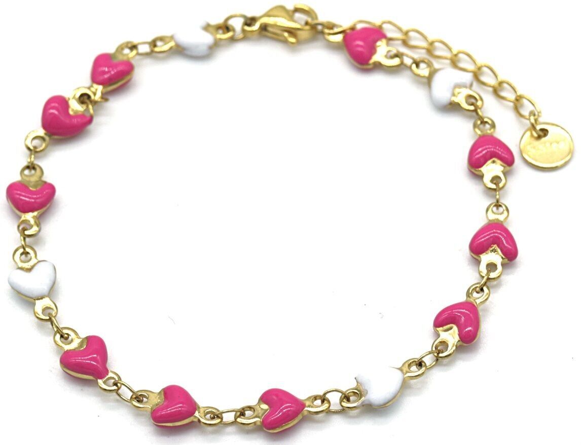 F-E21.2 B835-031G S.Bracciale in acciaio Cuori Rosa Bianco