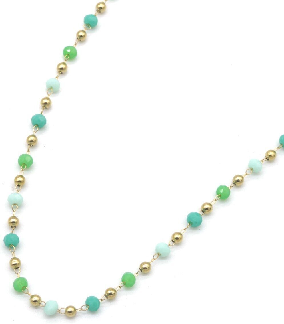 J-C6.1 N831-006-5 S.Collana in acciaio e perle di vetro - Verde