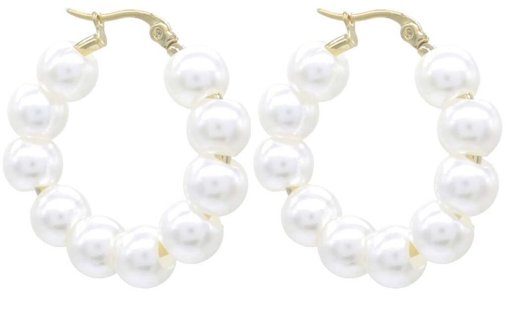 D-A1.1 E015-014G-S S. Orecchini in acciaio e perle 3.5cm