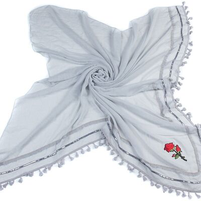 X-C5.1 RR1701-060FJ Sciarpa Nappe - Fiore 134x134cm Grigio