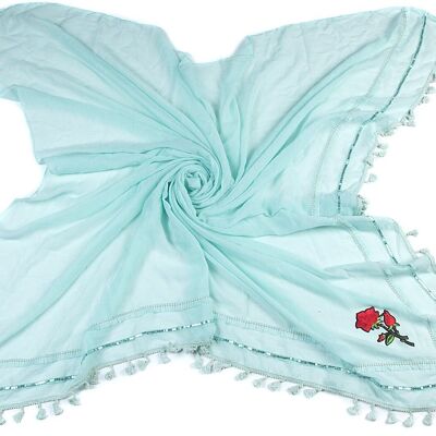 T-G5.2 RR1701-060FJ Sciarpa con nappe - Fiore 134x134cm Menta