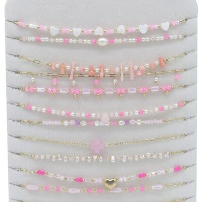 S-C2.1 N221-401-4 S.Juego de collar de acero en exhibición - 12 piezas rosa