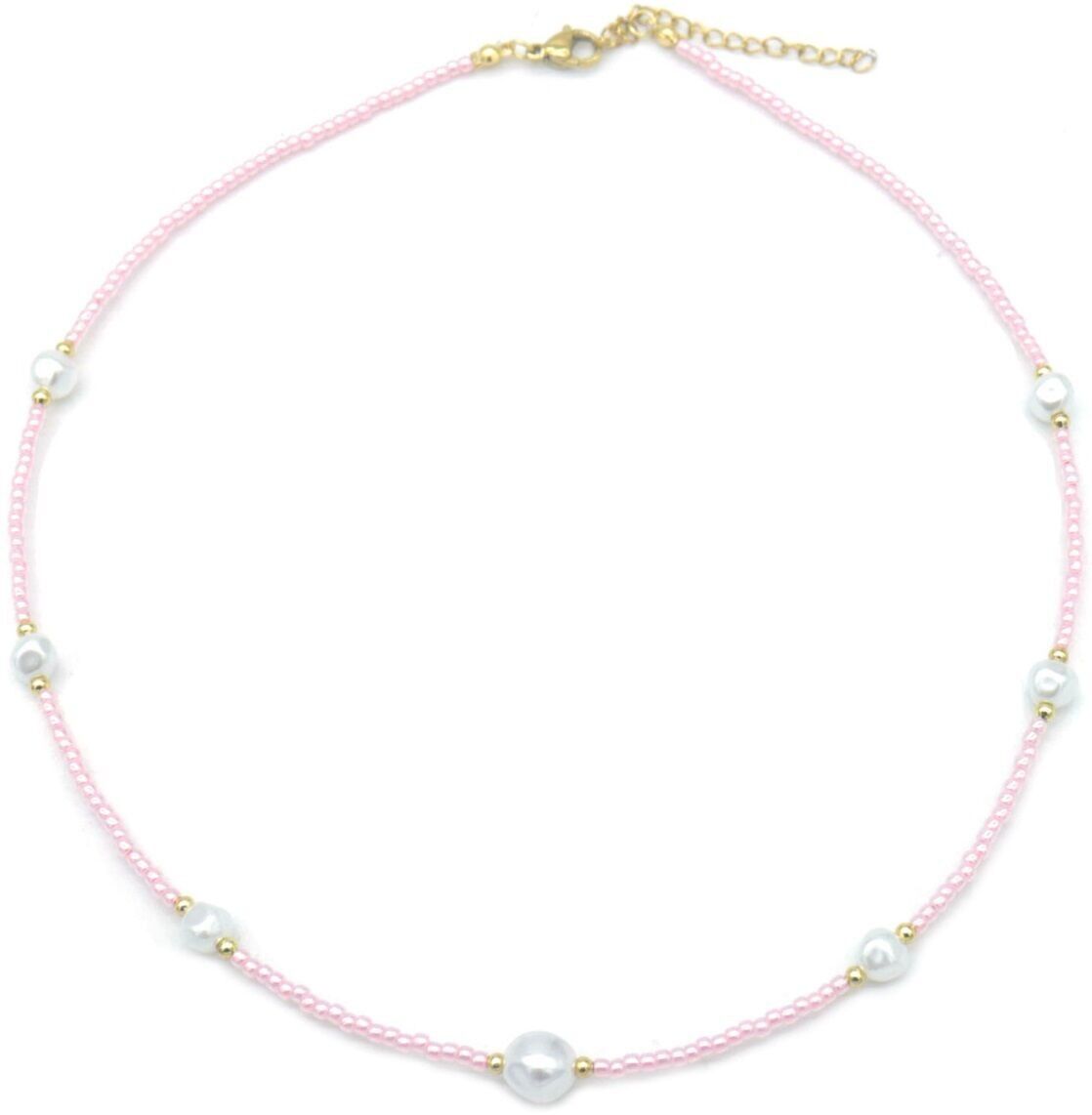 E-C23.1 N830-026-2 Collana di perle di vetro rosa