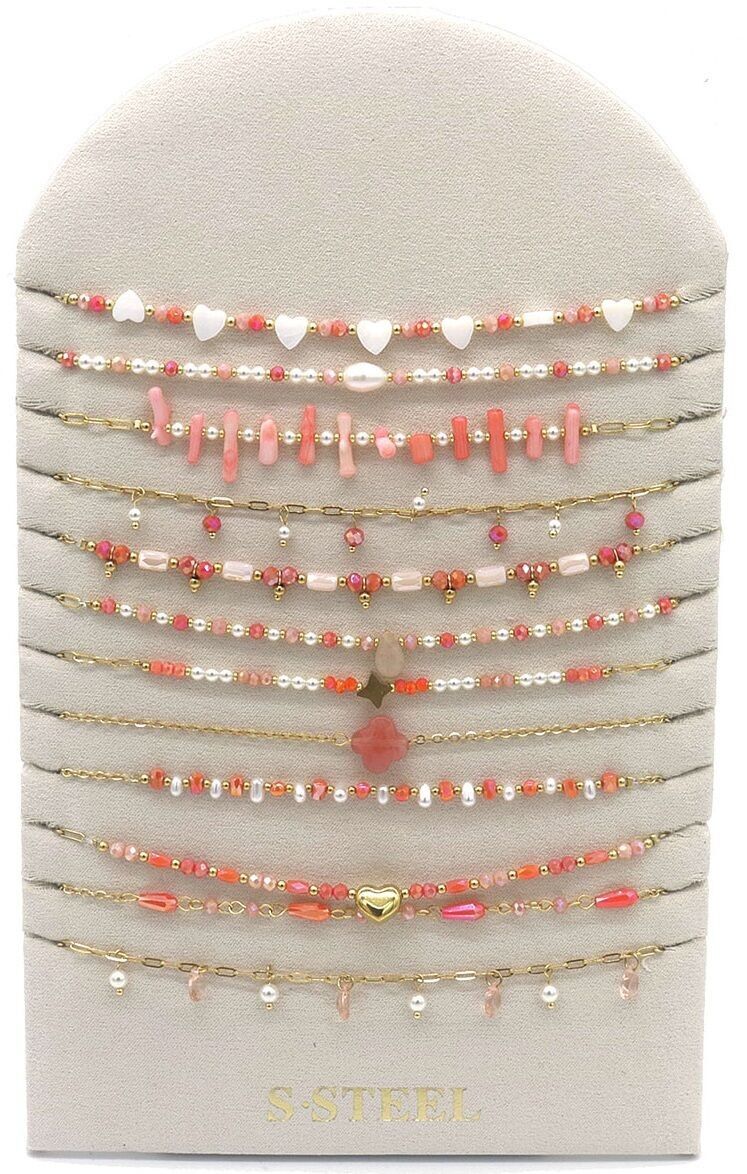 S-G7.3 N221-401-7 S.Set di collane in acciaio in esposizione - 12 pezzi arancioni