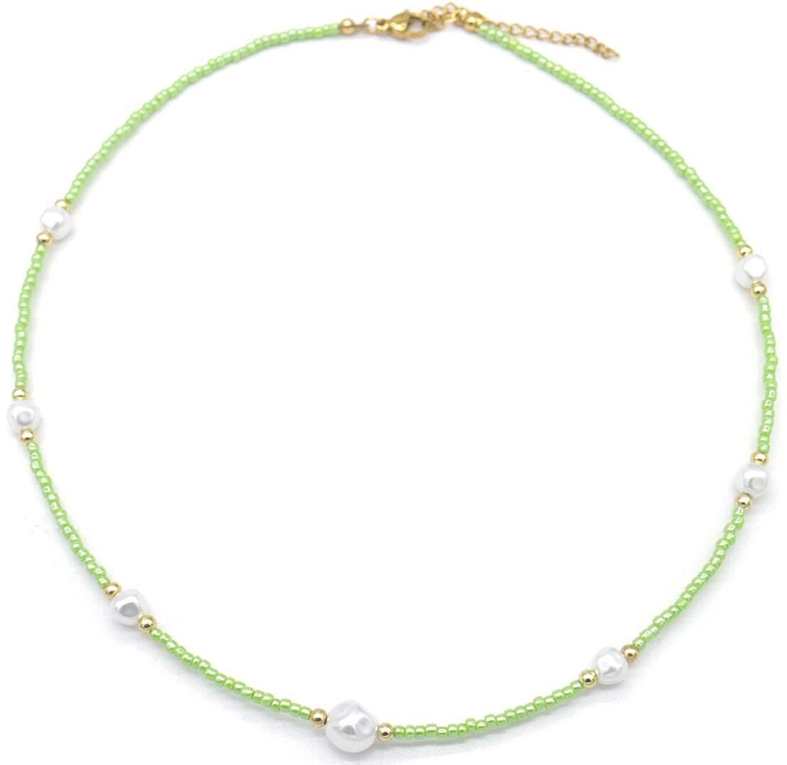 E-D15.1 N830-026-3 Collana Perle Di Vetro Verde