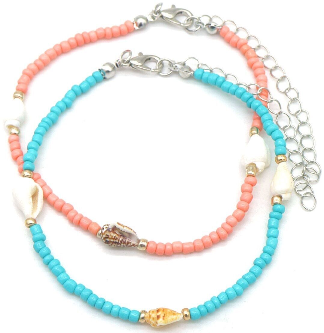 I-B17.1 ANK830-023 Set cavigliera conchiglie blu-rosa