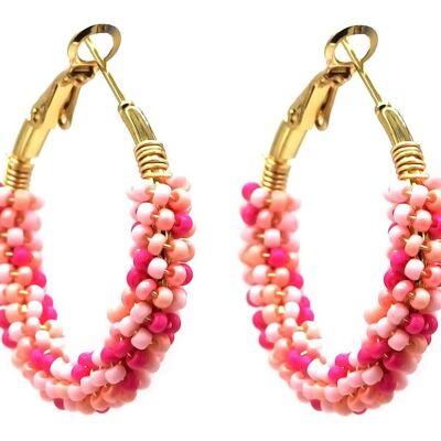 I-B21.2 E221-341 Núm. 12 S. Pendientes de acero con cuentas de vidrio 3.5 cm rosa