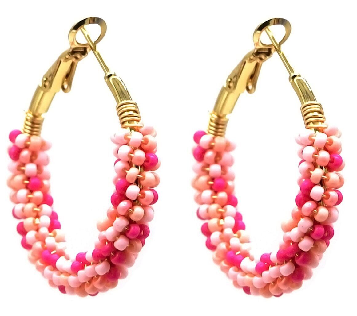 I-B21.2 E221-341 N. 12 S. Orecchini in acciaio e perle di vetro 3.5 cm Rosa