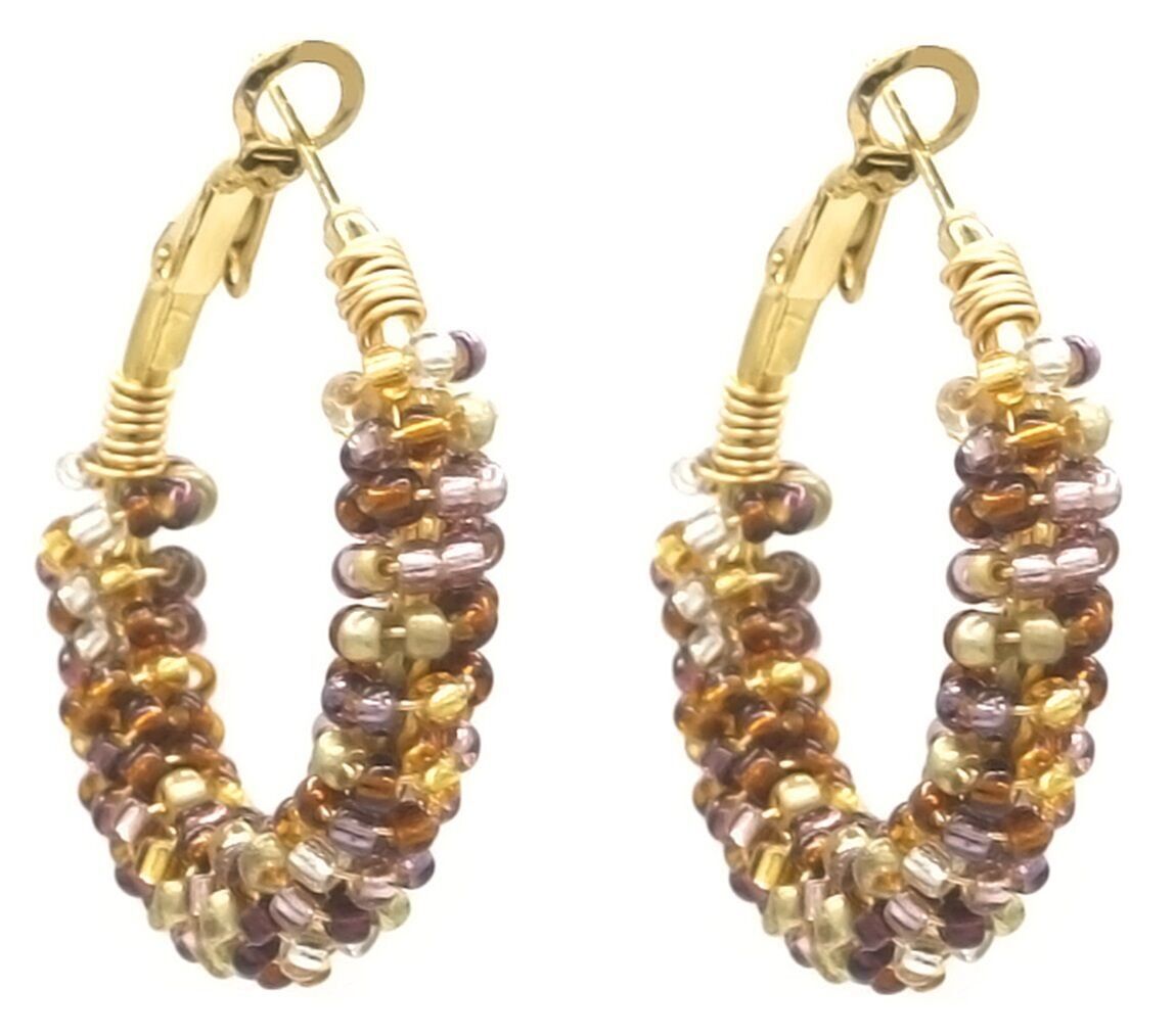 I-C5.2 E221-341 N. 7 S. Orecchini in acciaio e perle di vetro 3.5 cm Marrone