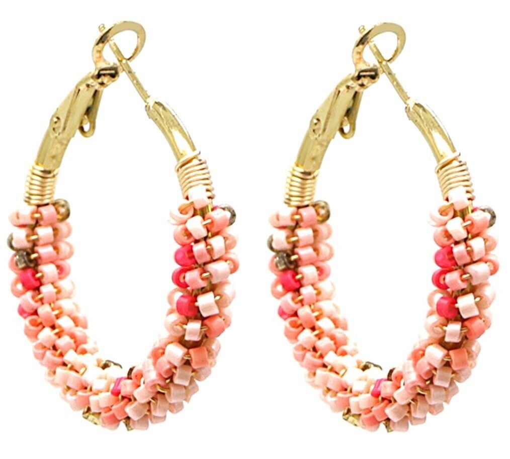 I-B7.3 E221-341 S. Orecchini in acciaio e perle di vetro 3.5 cm Rosa