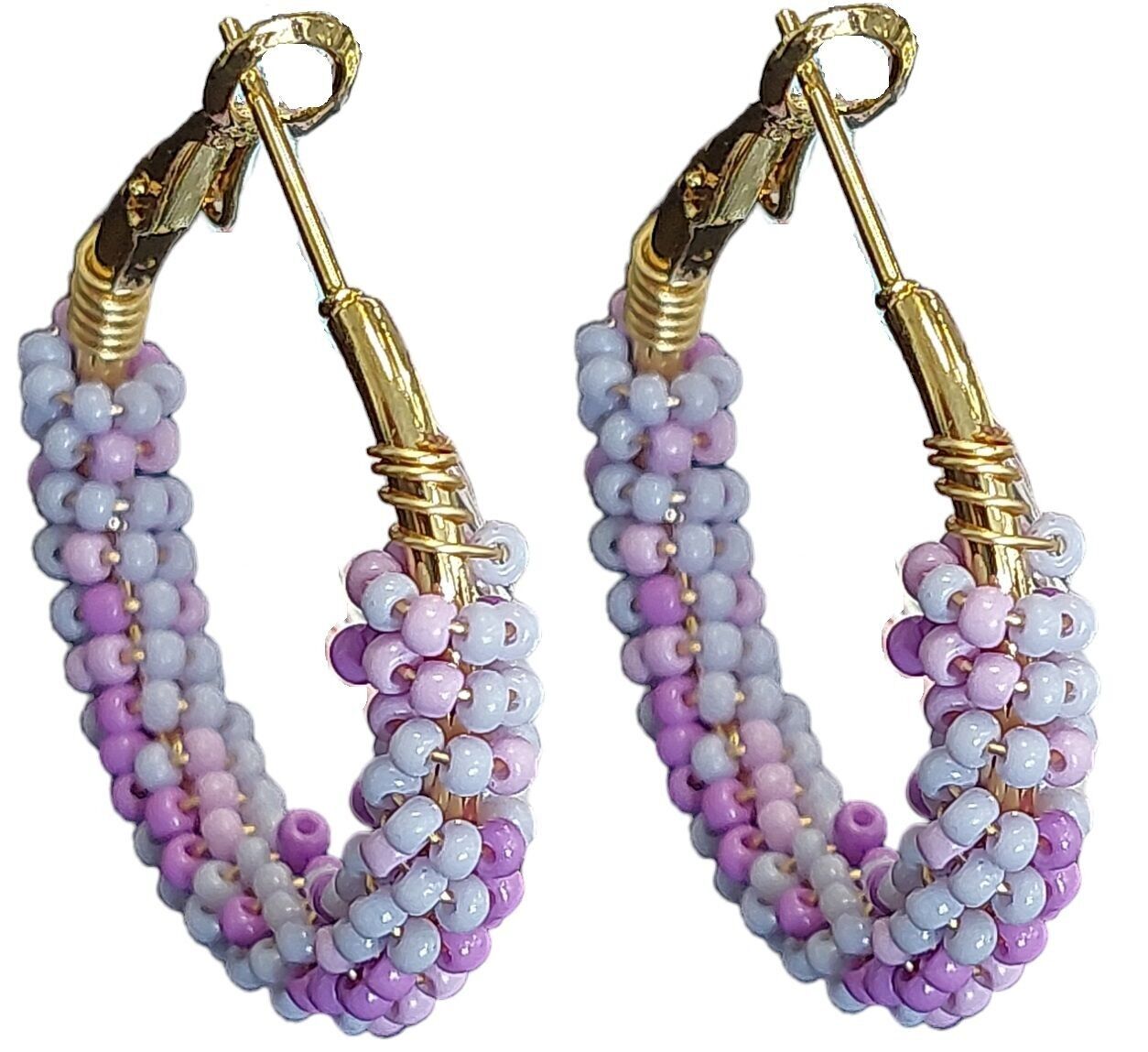 I-B8.2 E221-341 S. Orecchini in acciaio e perle di vetro 3.5 cm viola