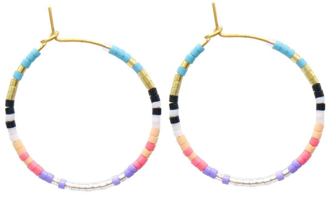 J-A8.2 E221-565-4 S.Orecchino in acciaio con perle di vetro da 3 cm