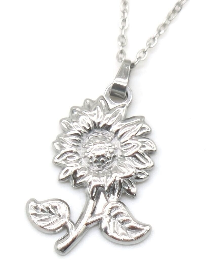 I-D20.2 N106-015S S.Collana in acciaio con ciondolo a forma di fiore da 3 cm