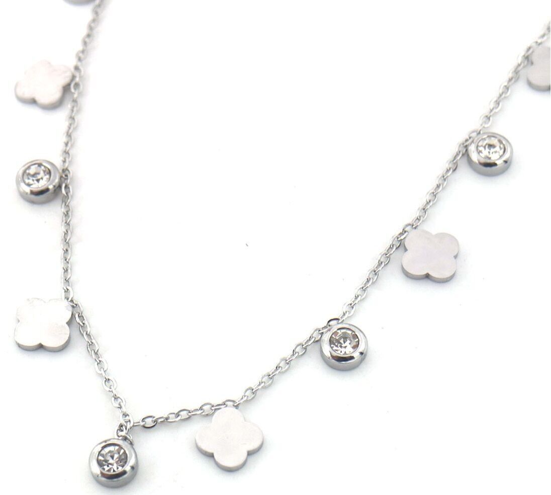 Sol-F4.3 N088-064S-9 S.Collana in acciaio con quadrifogli