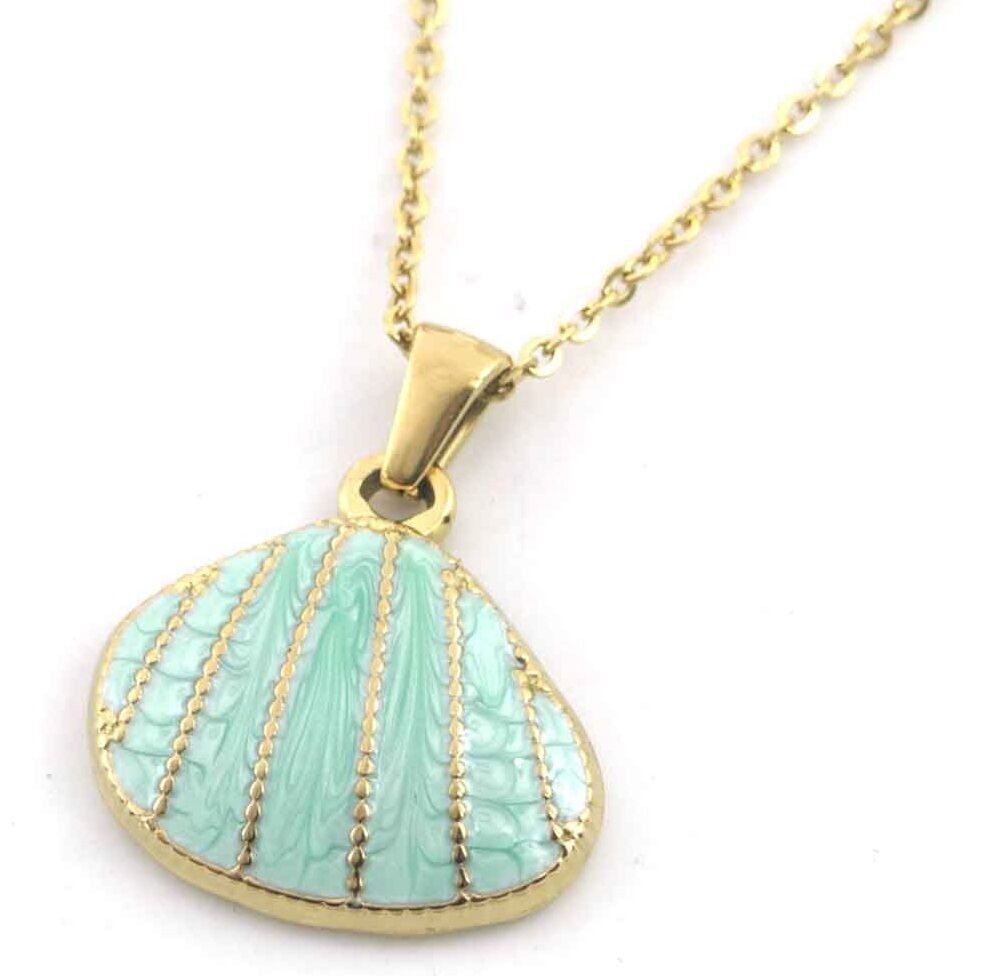 H-F22.1 N103-083G-4 S. Collana in acciaio 2.3cm Verde conchiglia