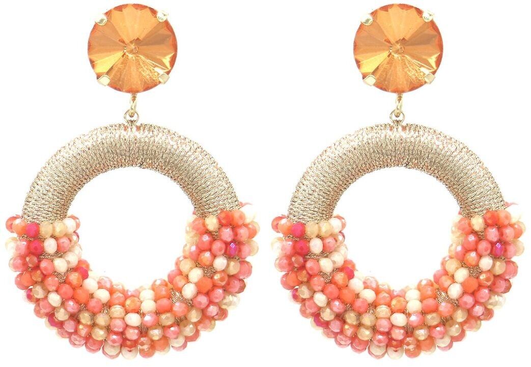 B-E11.1 E827-006-2 Orecchini con perle di vetro sfaccettate 5.5x4cm Arancione