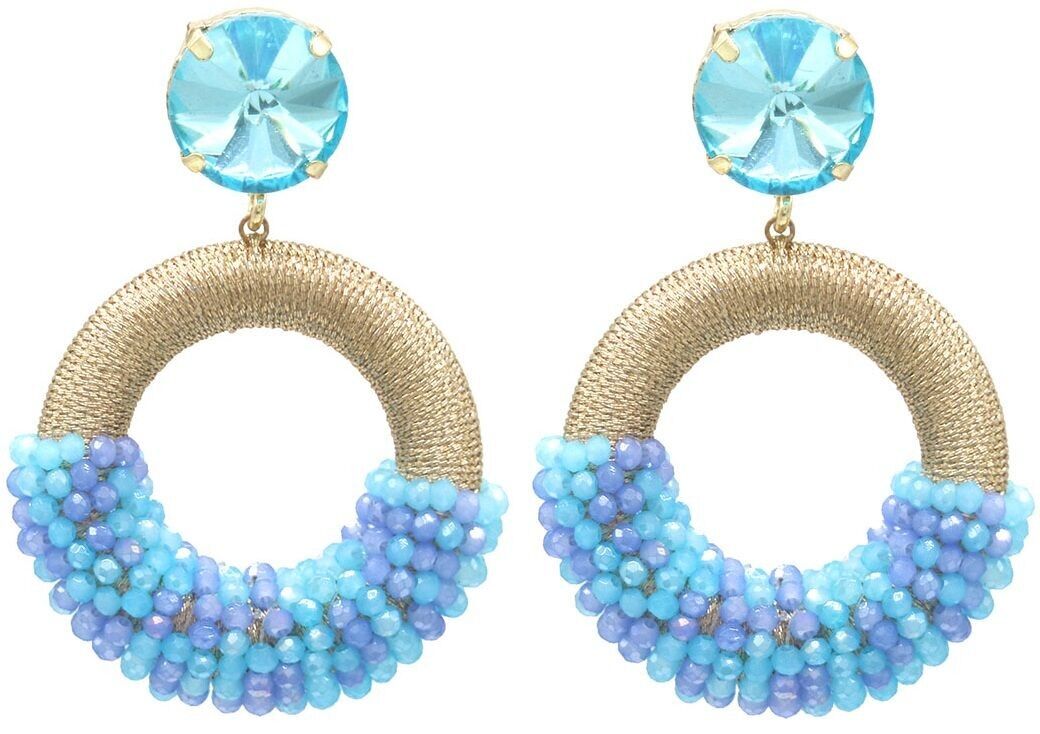 B-B9.3 E827-006-5 Orecchini con perle di vetro sfaccettate 5.5x4cm Blu