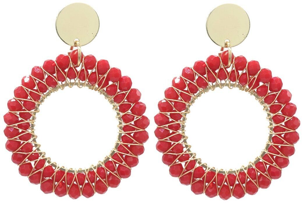 F-F11.1 E725-002-2 Orecchini Perle di Vetro Sfaccettato 5x4cm Rosso