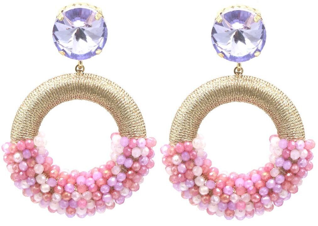 I-E3.2 E827-006-8 Orecchini con perle di vetro sfaccettate 5.5x4cm Multi