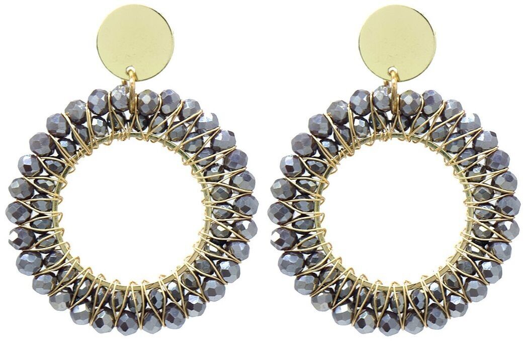 F-F16.3 E725-002-5 Orecchini Perle di Vetro Sfaccettato 5x4cm Grigio