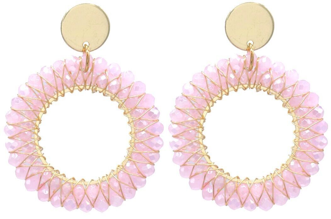 F-F15.1 E725-002-11 Orecchini Perle di Vetro Sfaccettato 5x4cm Rosa