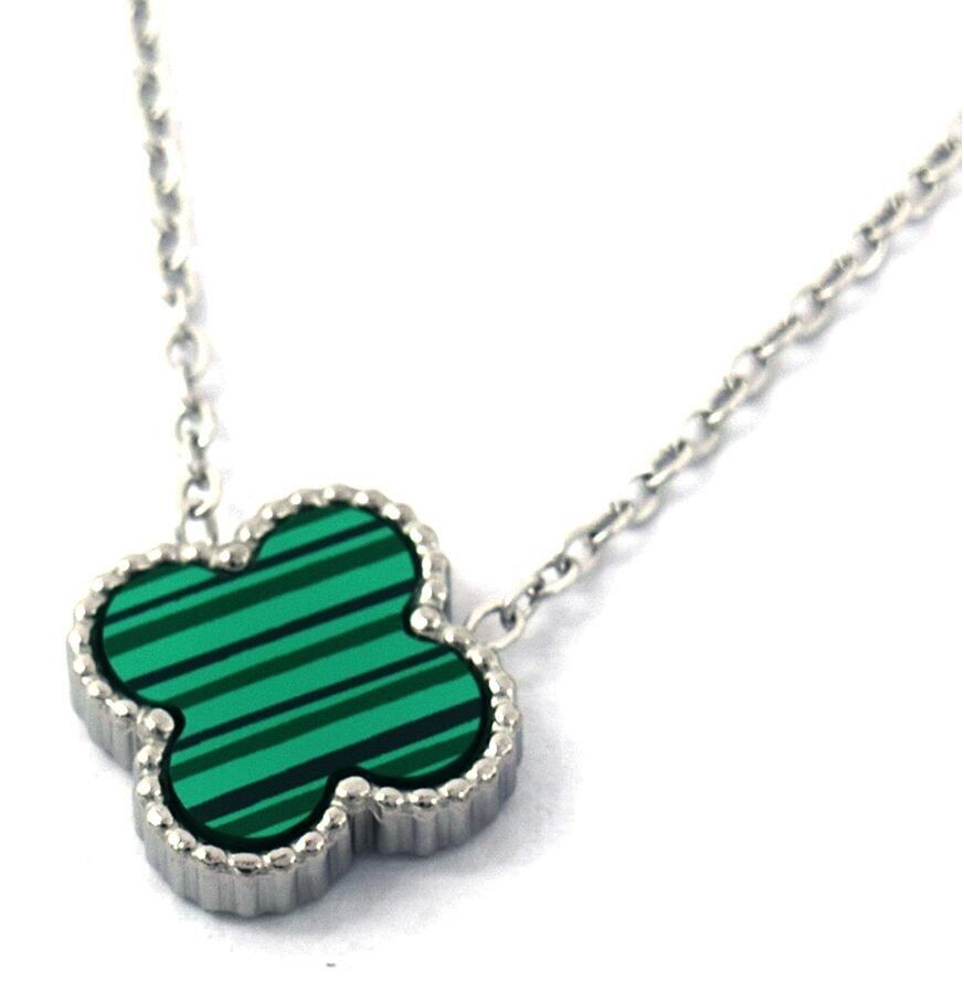 B-D19.5 N088-049S S.Collana in acciaio verde trifoglio