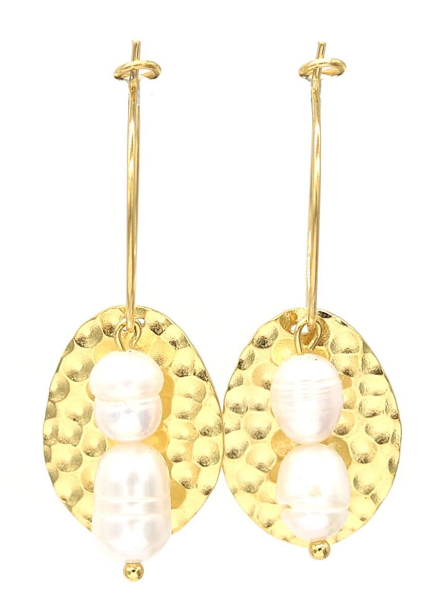 B-F19.3 E220-049G Orecchini a cerchio in acciaio S. Perle d'acqua dolce 2x4 cm Oro