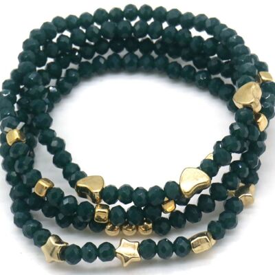 D-F22.3 B1670-001-1 Set di braccialetti in perle di vetro verde
