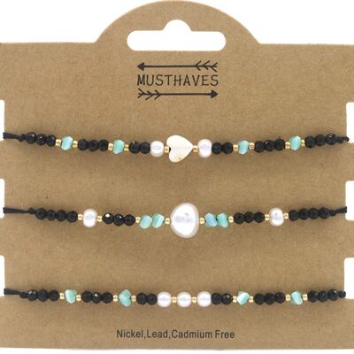 C-C8.2 B830-023-1 Juego de pulseras de perlas (3 piezas) negras