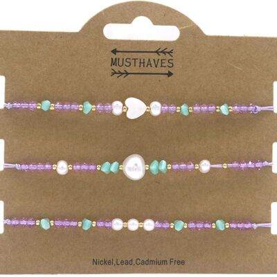 C-C8.1 B830-023-3 Juego de pulseras de perlas (3 piezas) moradas