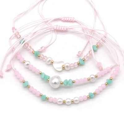C-C9.3 B830-023-4 Set di braccialetti di perle 3 pezzi rosa