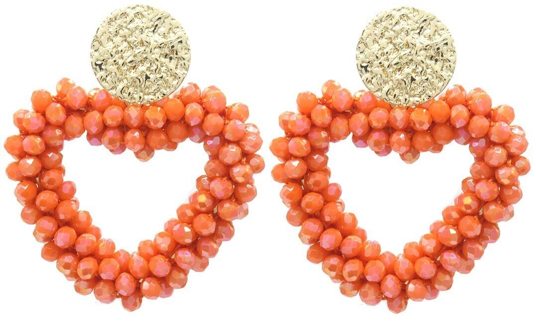 H-A8.3 E725-005 N. 6 Orecchini con perle di vetro sfaccettate a forma di cuore 4.5x4cm