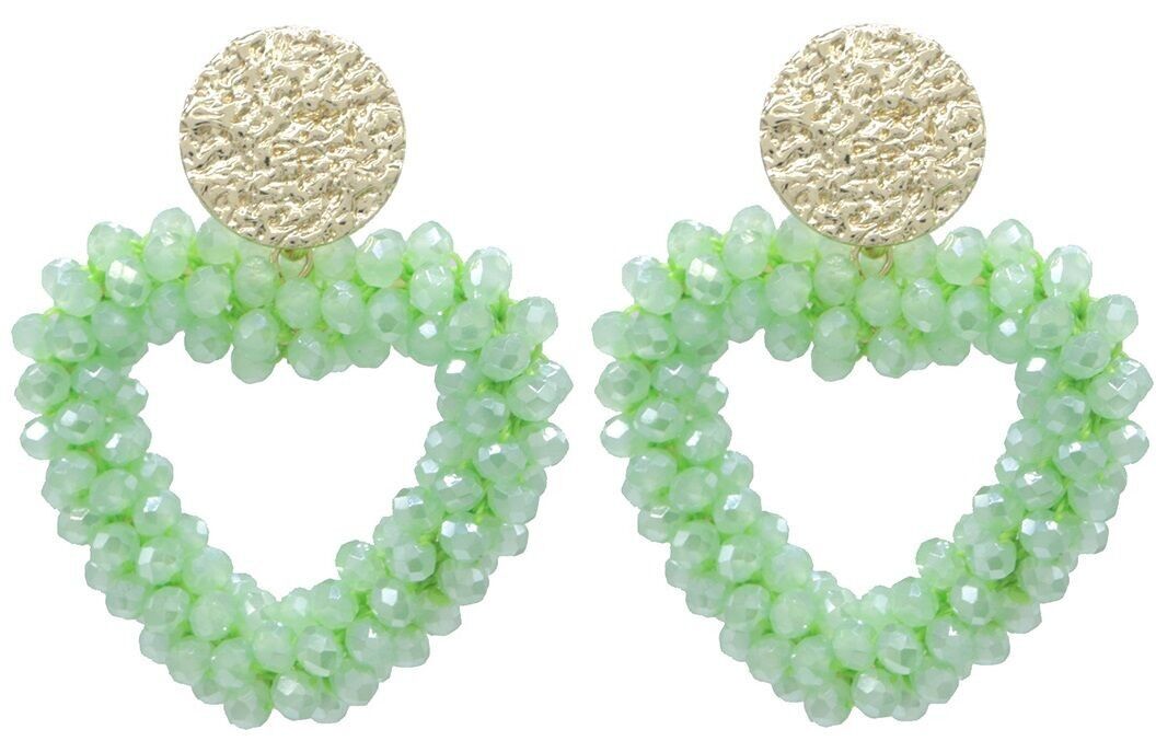 H-C2.2 E725-005 N. 9 Orecchini con perle di vetro sfaccettate a forma di cuore 4.5x4cm