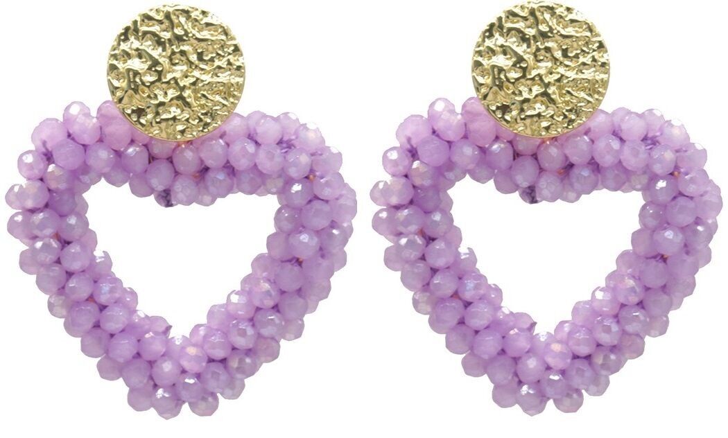 H-A2.3 E725-005 N. 3 Orecchini con perle di vetro sfaccettate a forma di cuore 4.5x4cm