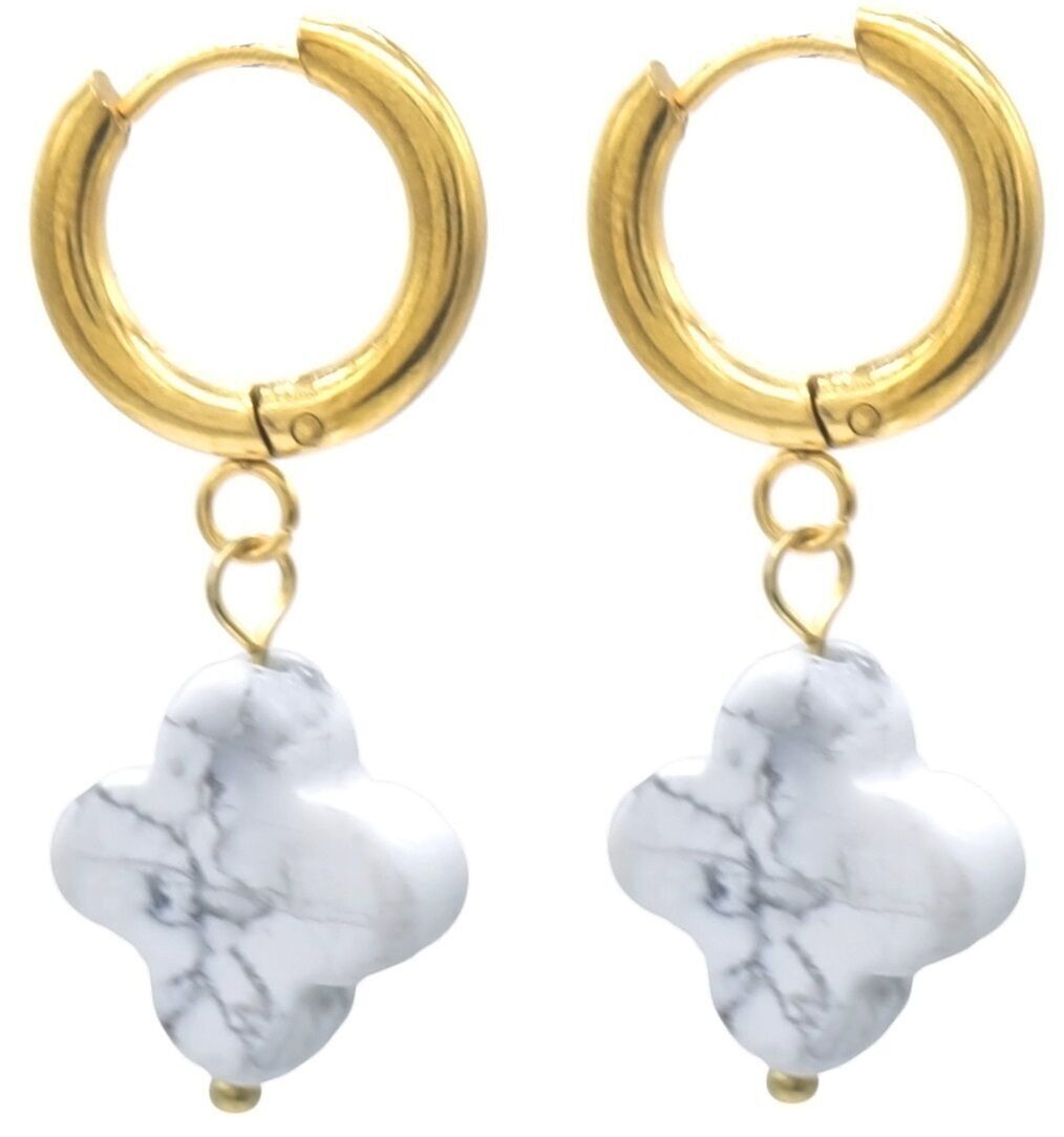 E-C15.2 E2431-058-2 S.Orecchino in acciaio con pietra a forma di trifoglio 3 cm bianco