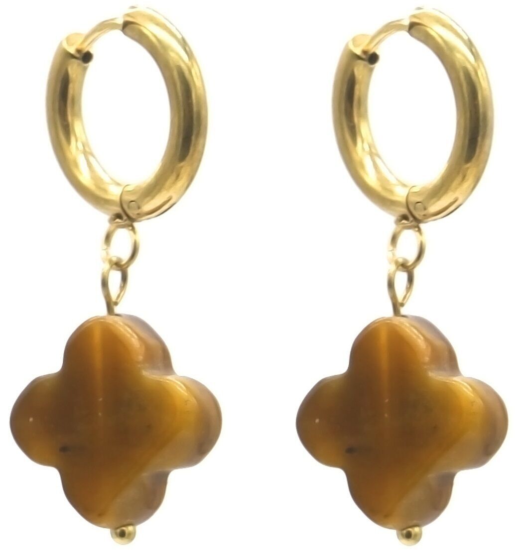 H-E7.4 E2431-058-3 S.Orecchino in acciaio con pietra a forma di trifoglio 3 cm marrone