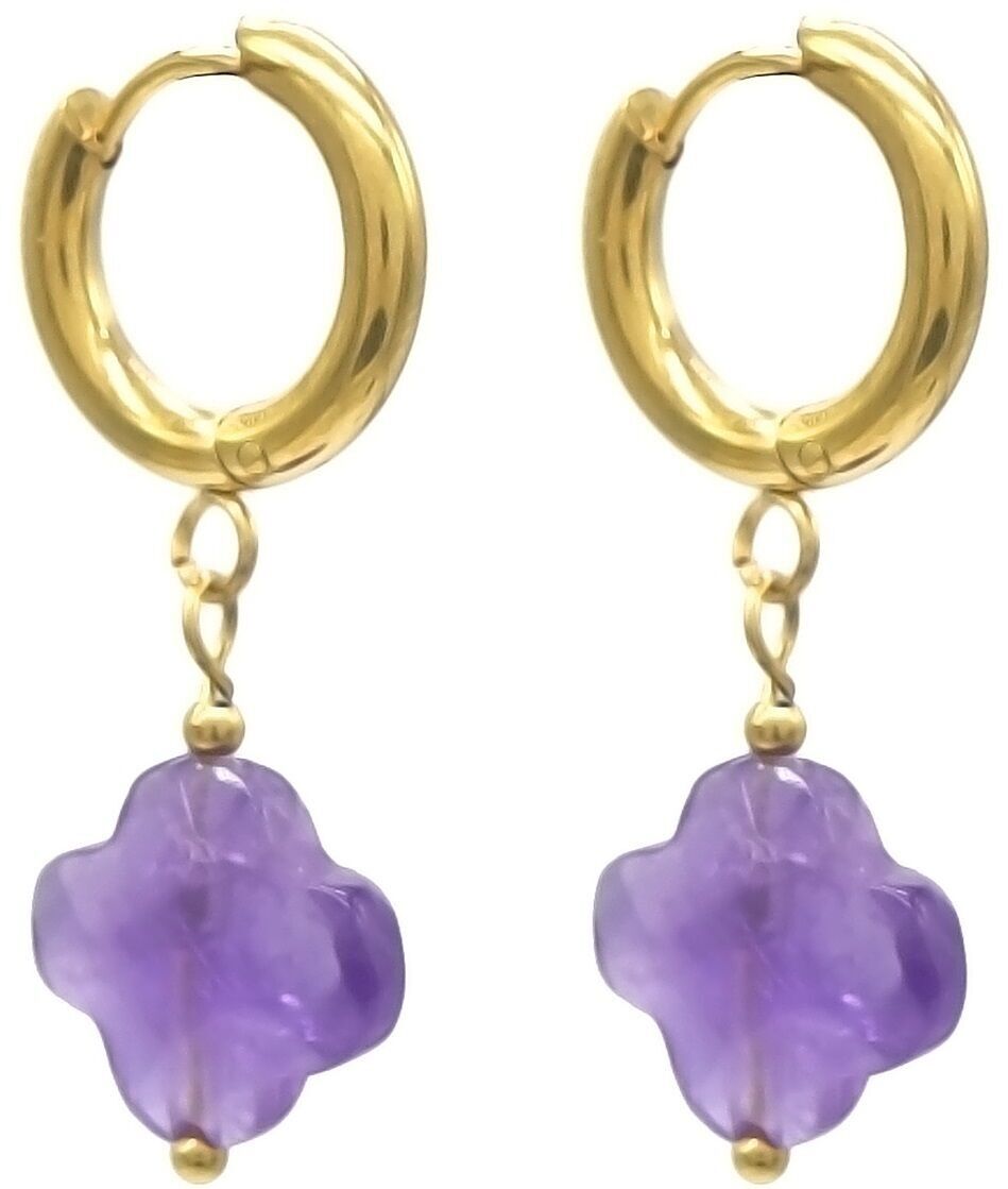 D-C7.4 E2435-004-3 S.Orecchino in acciaio con pietra a forma di trifoglio 3 cm viola