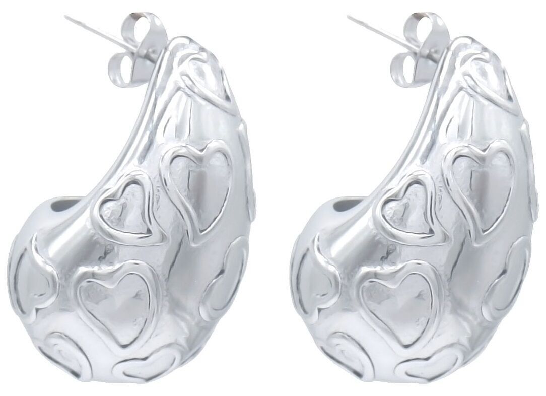 F-C2.1 E126-138S S.Orecchini in acciaio a forma di cuore pendenti 3 cm