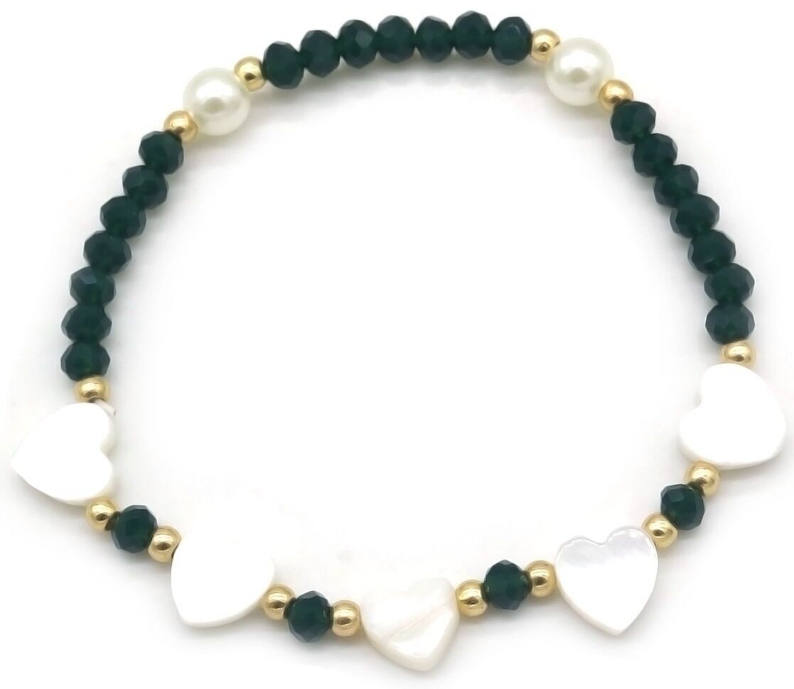 B-B6.1 B1670-016-3 Braccialetto Cuori di perle di vetro verde