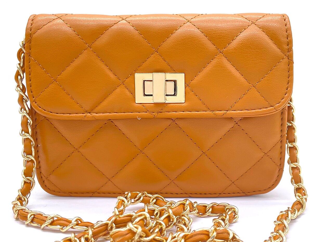 F-B24.1 BAG202-102 Borsa in PU a quadretti 17.5x13x5.5 cm Marrone