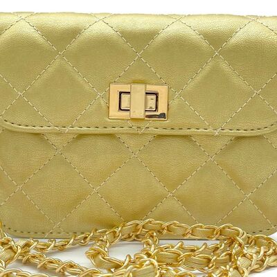 G-A11.2 BAG202-102 Borsa in PU a quadretti 17.5x13x5.5cm Oro