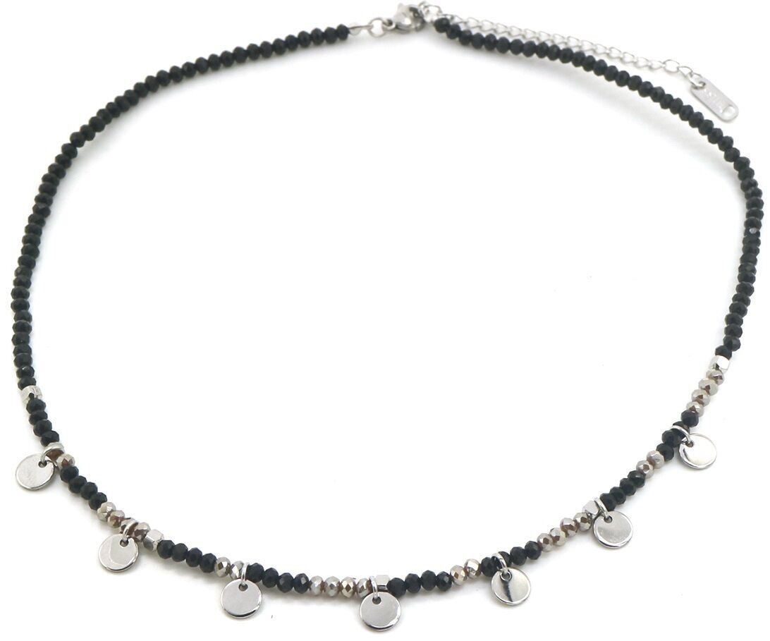 E-B21.3 N010-063S S.Collana in acciaio con monete e pietre grigio-argento