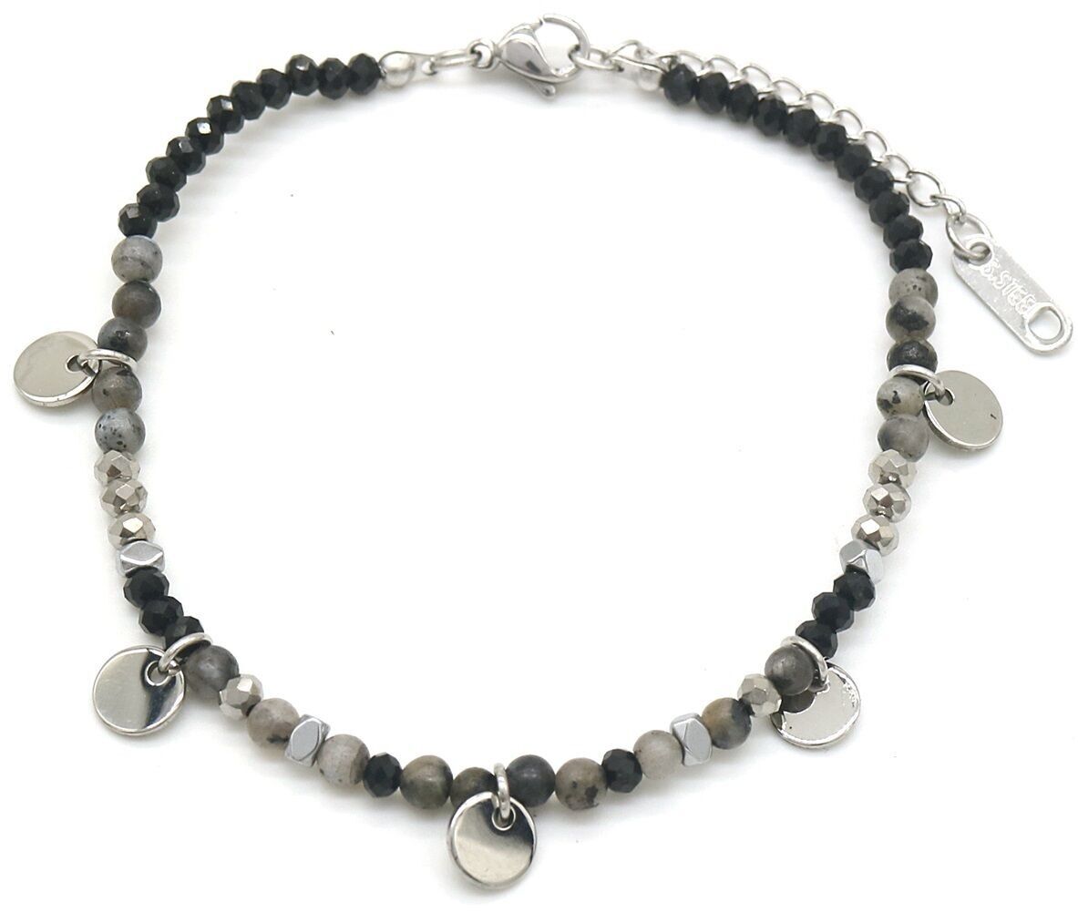 E-A2.3 B010-017S S.Bracciale in acciaio con monete e pietre grigio-argento