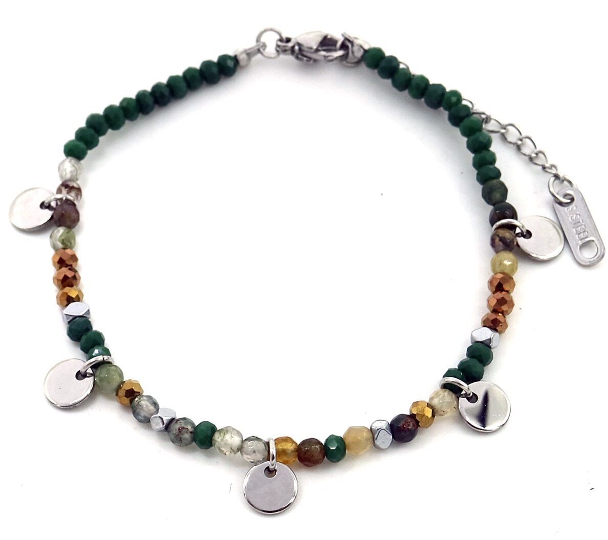 La-Re8.3 B010-017S S.Bracciale in acciaio Monete e pietre Verde-Argento