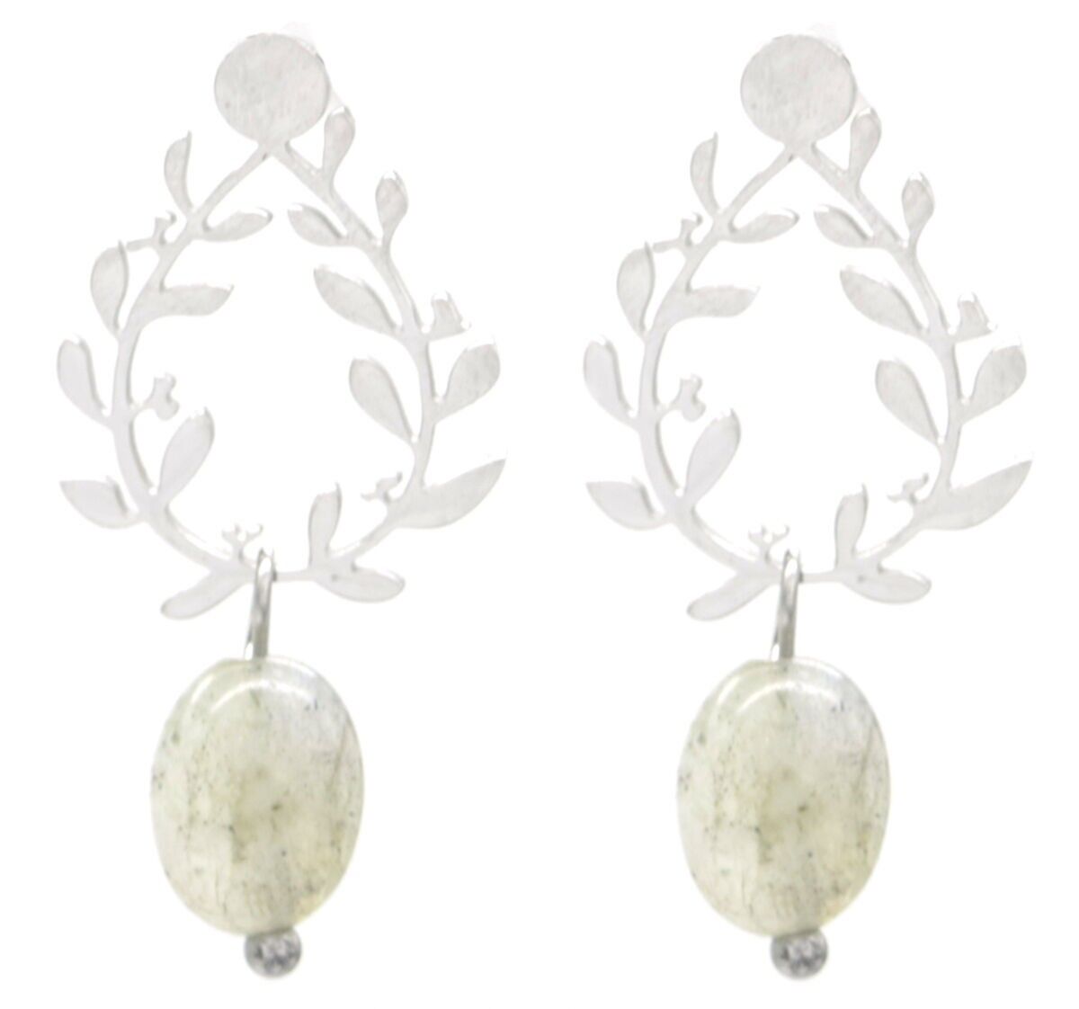 A-C20.5 E031-038S S.Orecchini in acciaio Foglie-Pietra 2.5x1.5cm
