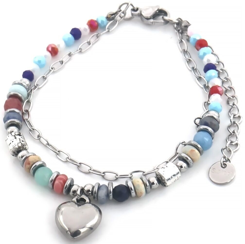 D-F7.5 B2457-001S S.Stahlarmband Steine - Glasperlen