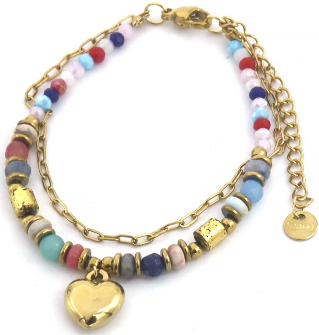 D-E5.5 B2457-001G S.Stahlarmband Steine - Glasperlen